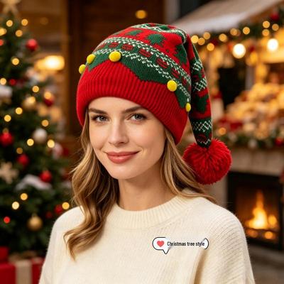Jacquard Tassel Christmas Hat: Warm Parent-Child Knit for Women - Winter Holiday Decoration