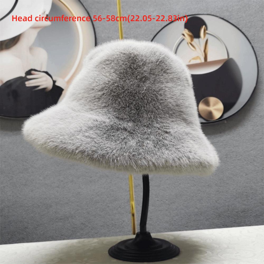 Casquette Panama Femme en Fourrure Douce Chapeau Bob Uni en Peluche Chapeau de Pêcheur Tendance