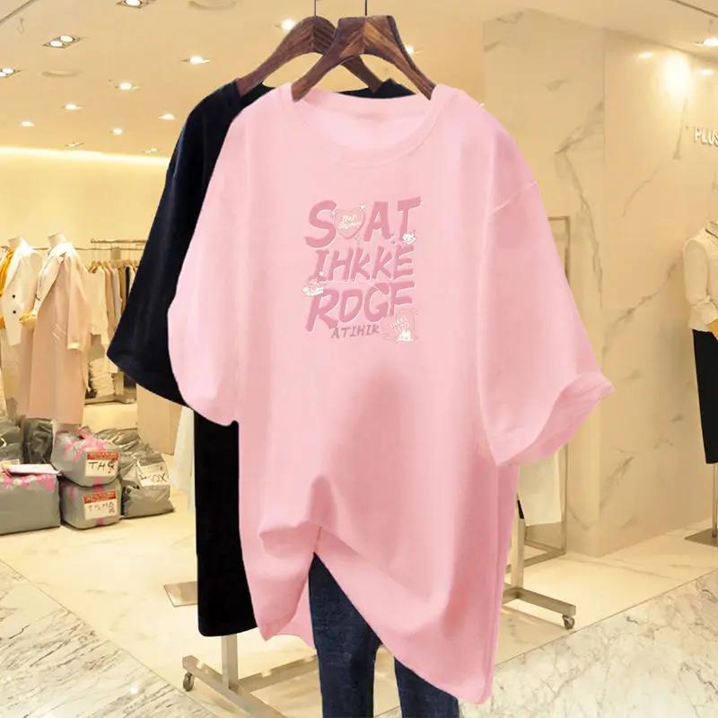 100% pure cotton women's short sleeved T-shirt, informal basic T-shirt with letters printed, loose top, fashionable sweater