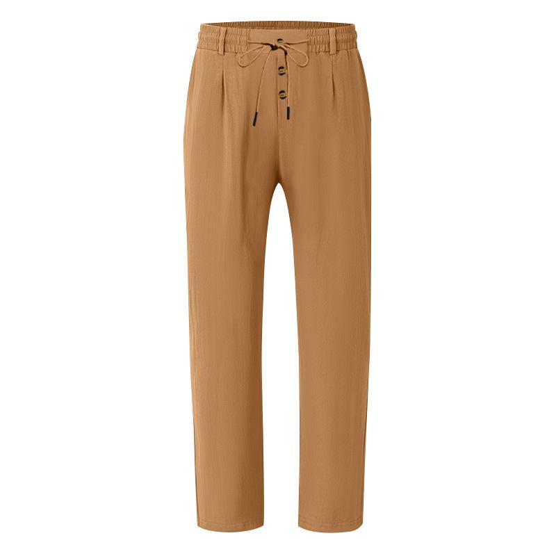 Mens Breathable Loose Cotton Linen Casual Sports Straight Long Pants