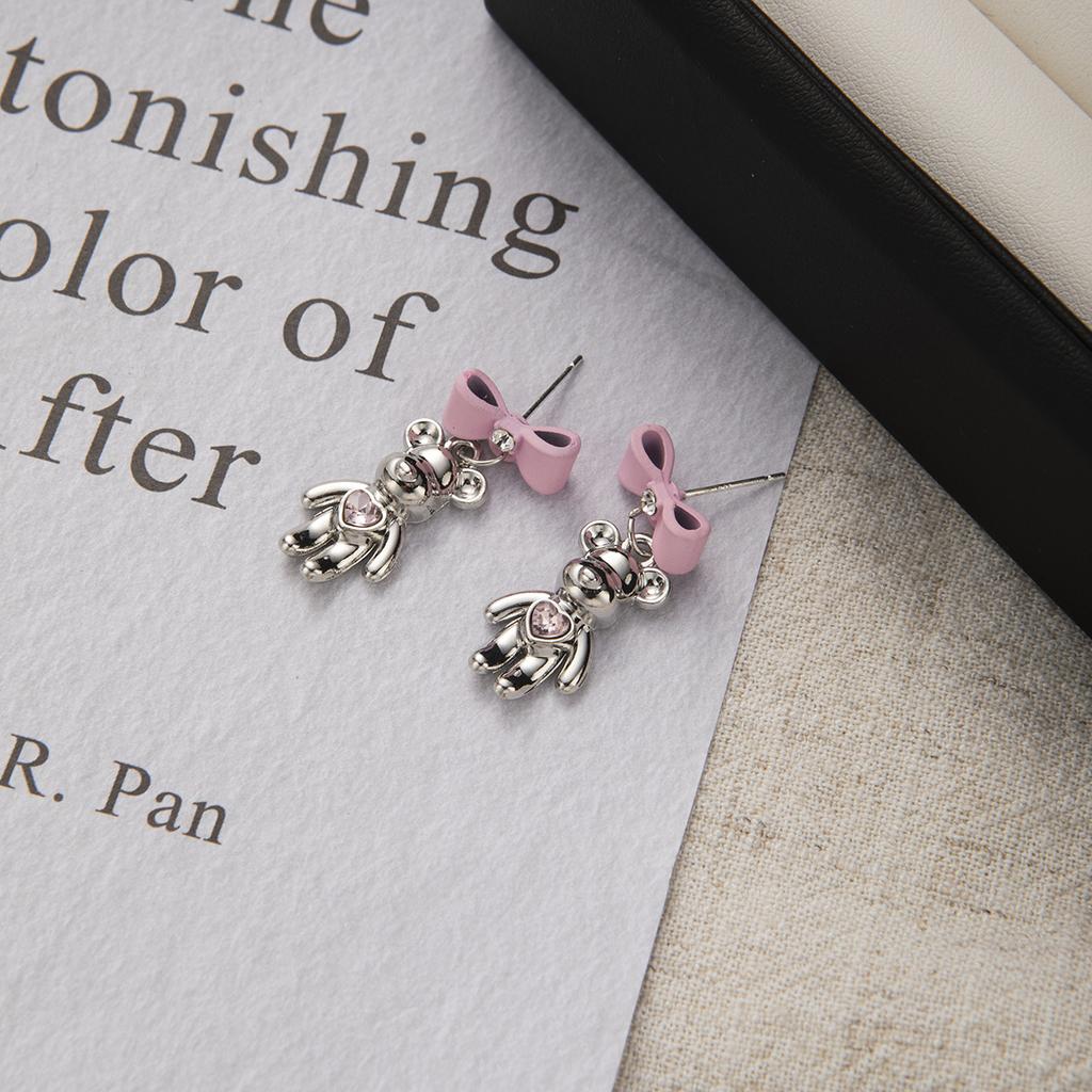 Personalized Niche Daily Glossy Love Bear Stud Earrings, Metal High-End Bow Earrings