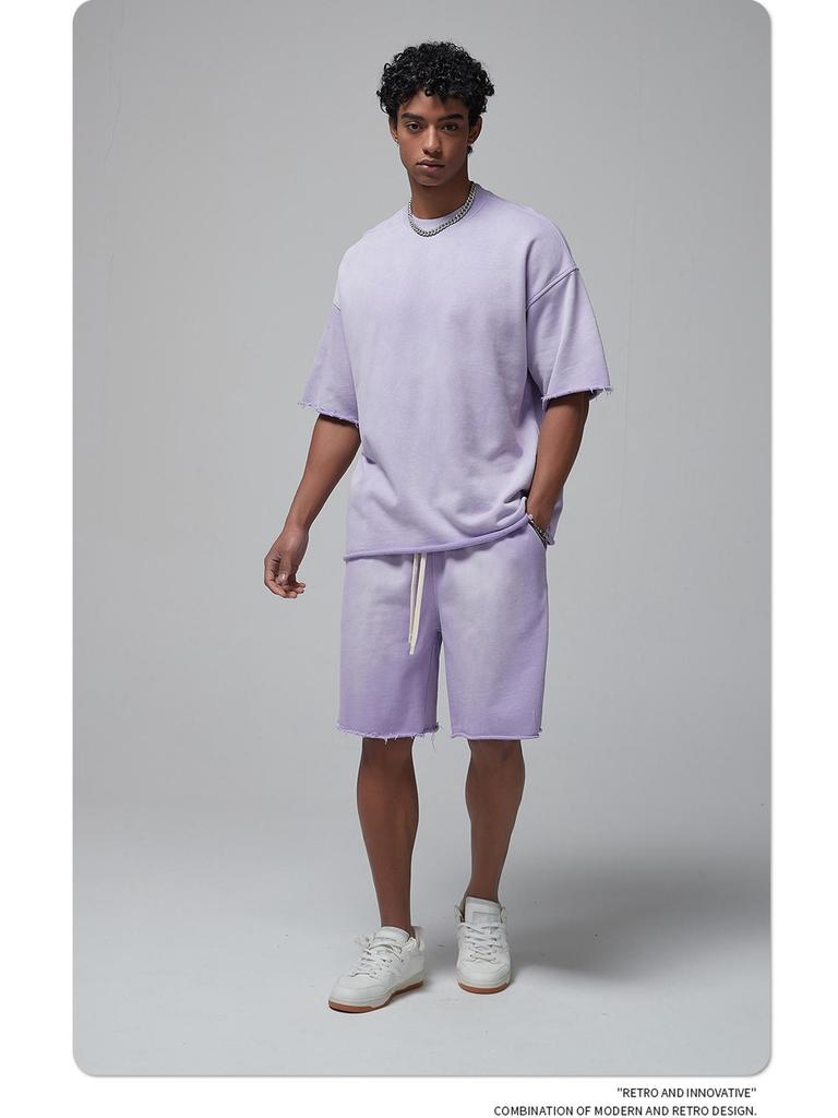 ARTIE Herren 2024 Sommer Spraygefärbtes Distressed Kurzarm-Shorts-Koordinationsset