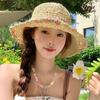 Lace Big Brim Straw Hat Women's Summer Seaside Beach Shade Sunscreen Hat Straw Cover Full Face UV Protection Hat