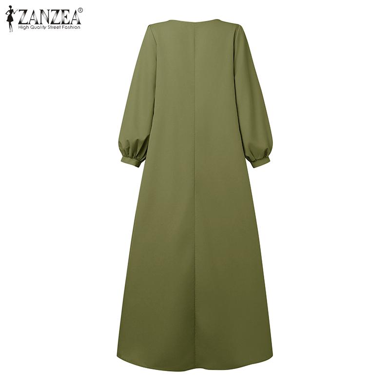 ZANZEA Dámské ležérní šaty s kulatým výstřihem, volné, jednobarevné, s dlouhým rukávem, dlouhé