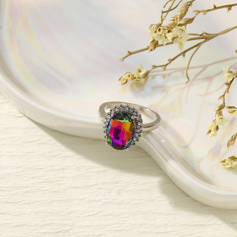 Explosive Oval Zircon Diamond Super Flash Ring Light Luxury High-end Jewelry