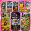 Van Gogh Starry Night Sunflower Phone Case For iPhone 16,15,14,13,12,11,Pro,Max,Plus,XS,XR,SE,8,7,Mini,Soft Silicone Black Case