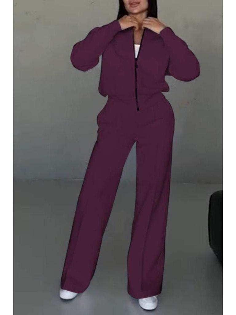 2024 Autumn/Winter Women's Casual Two-Piece Set: Zipper Jacket & Wide-Leg Pants