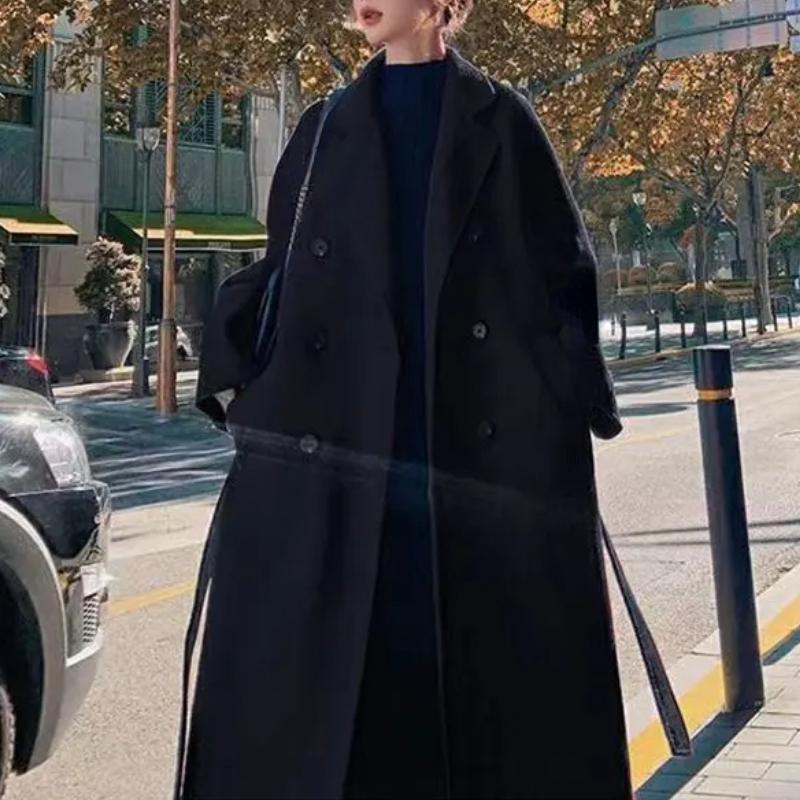 Winter Trenchcoat Für Frauen Elegante Mode Koreanische Casual Dicke Wolle Mantel Rote Spitze-up Lange Jacke Schwarz Frau Mantel mit Blet