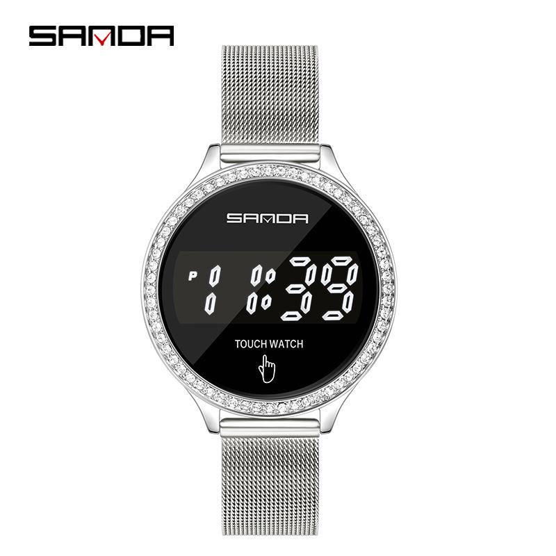 

Sanda Stylish Touch Key Electronic Watch with Mesh Band - Creative Business Design. серебряный