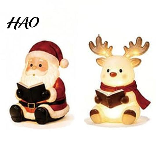 Reindeer Bookshelf Decoration Christmas Book Shelf Light, Iron Bookend Night Lamp with Santa Metal Stand Decor Snowman, Warm Glow Tabletop for