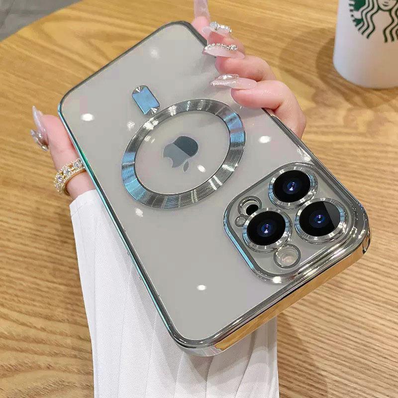 Transparent Magnetic Plating Suitable for IPhone17promax Mobile Phone Case Apple 16 Full Inclusive Tpu with Lens Film 15
