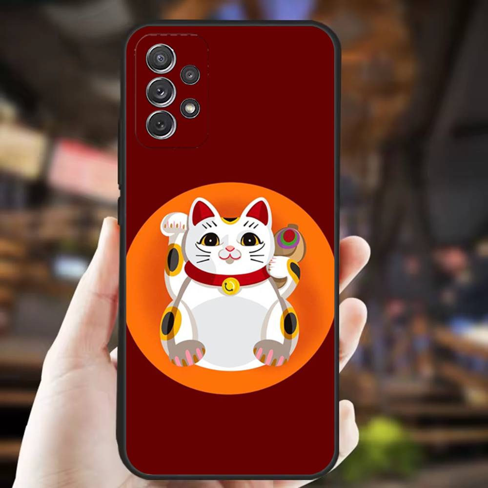 Cartoon Lucky Cat Phone Case For Samsung S25,S24,S21,S22,S23,S30,Ultra,S20,Plus,Fe,Lite,Note,10,9,5G Black Cover