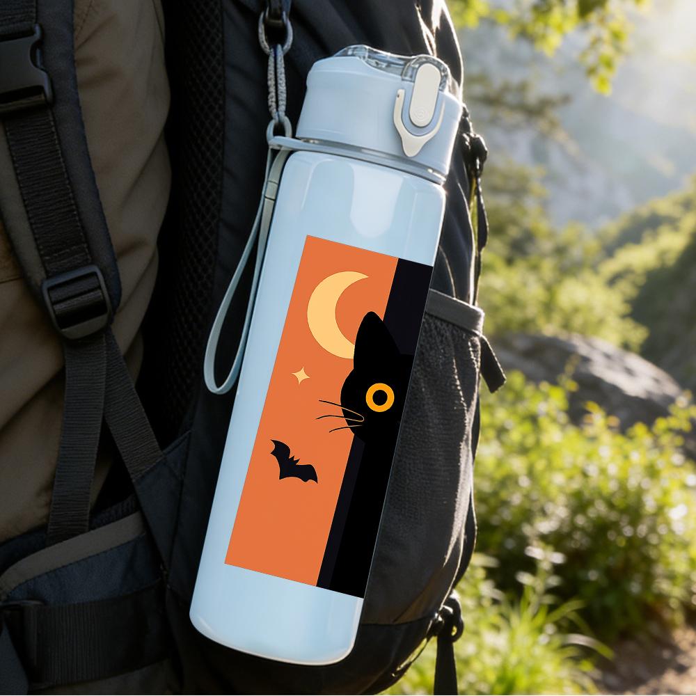 1PC Moon Black Cat Silhouette 750ml Color Plastic Sports Water Bottle Leakproof Flip Straw Lid For Sports Office Home Use