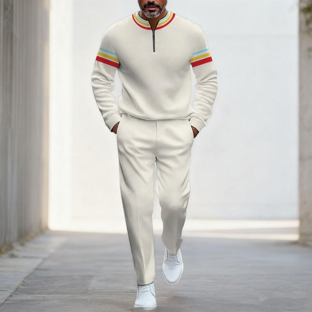 Spring Autumn Fashion Streetwear Men's Long-Sleeved Half-Zipper Stand-Up Collar Men's Casual Sportswear Two-Piece Set