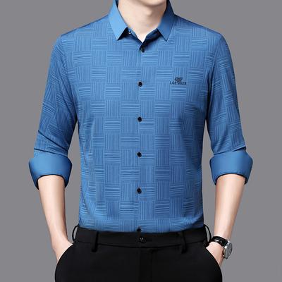 Outono meia-idade masculina nova manga comprida sem costura lapela camisa moda casual camisa
