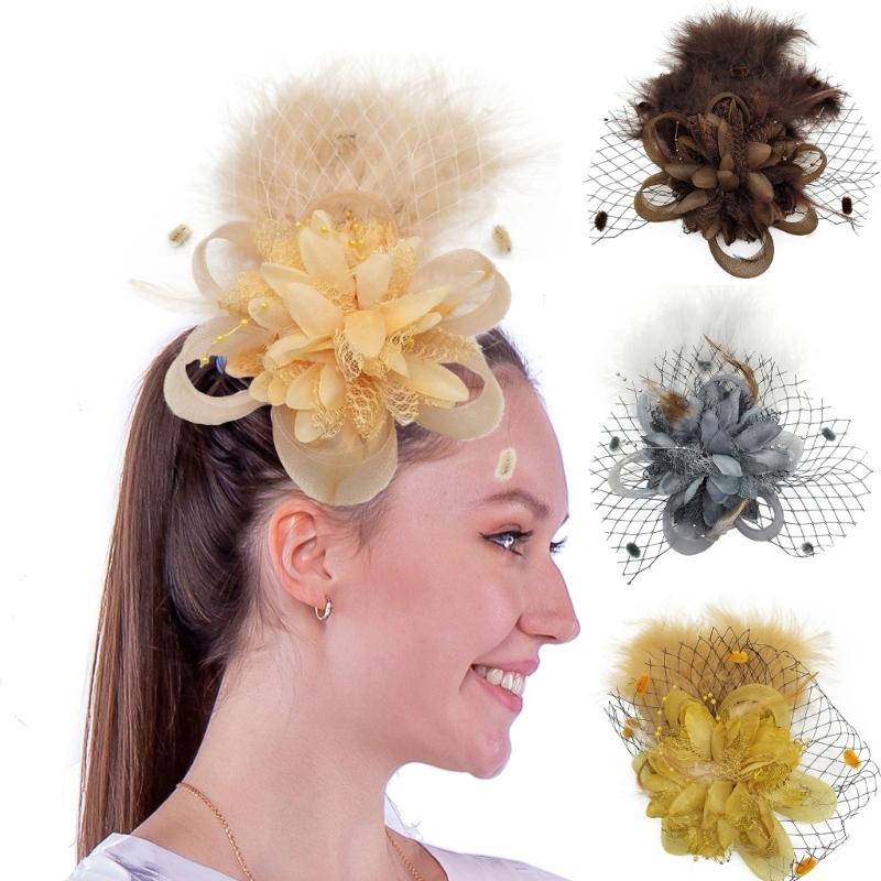 1920s Flower Hair Clip for Women Flapper Headpiece Headwear for Party Party Elegant Feather Large Flower