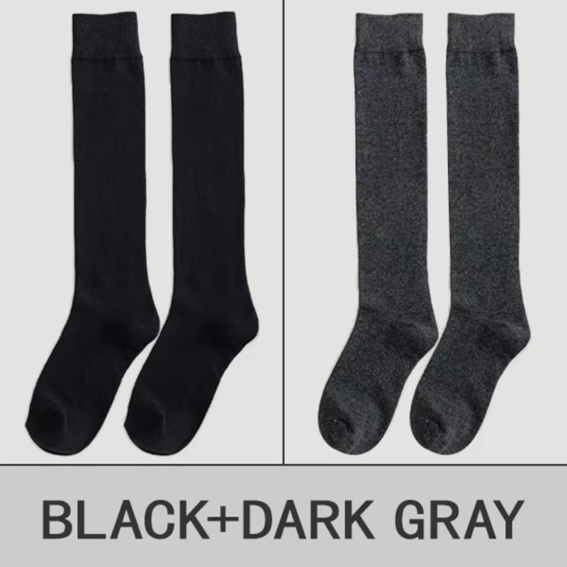 2 Pairs of Socks Women's Calves Socks Pure Color Cotton Socks Knee-japanese Department Jk Stockings College Wind Pile Socks