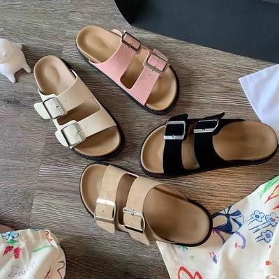 Summer Casual Thick-bottomed Cool Slippers Women's Fashion Square Buckle Double with Non-slip Slippers