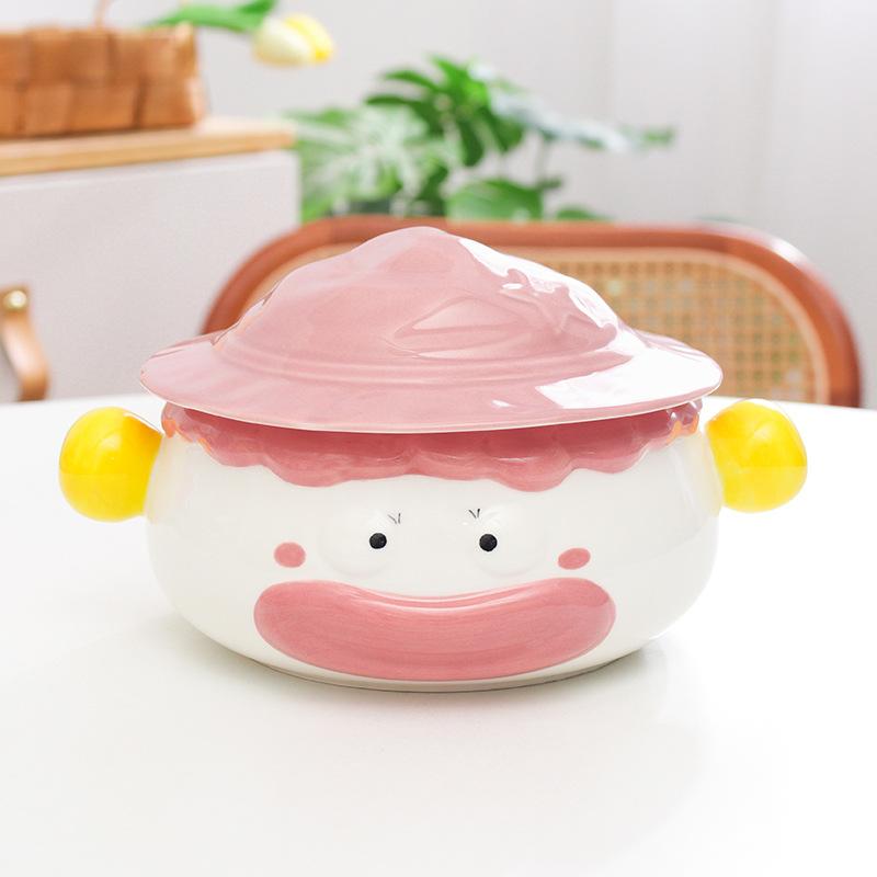 Creative Duckling Ceramic Instant Noodle Bowl with Lid Cute Student Breakfast Instant Noodle Bowl Large Soup Rice Bowl Microwave Oven