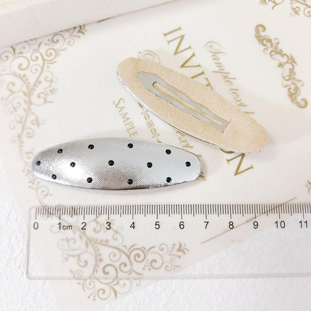 Silver Glossy Polka Dot Hair Clip Set: Triangle, Water Drop, Oval Snap Clips for Bangs