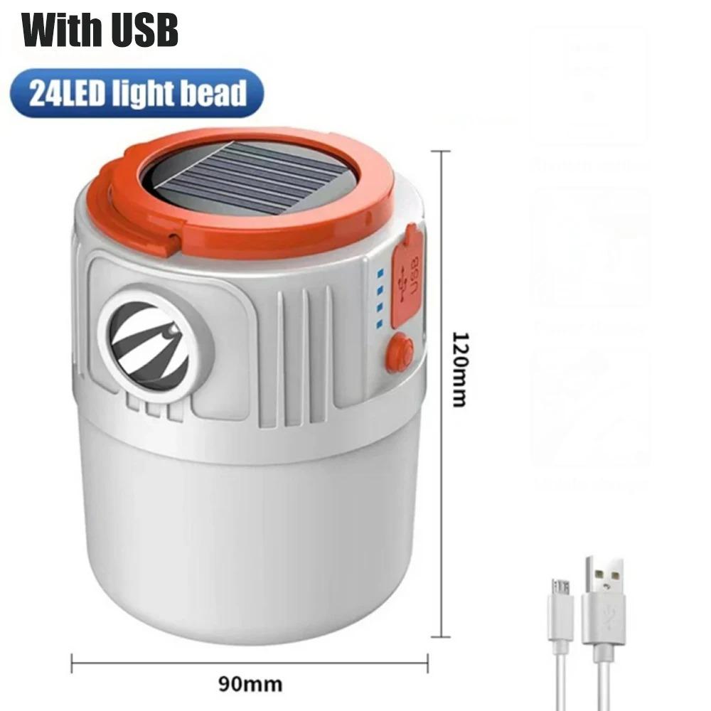 Solar Light Bulb Camping Emergency Light USB Rechargeable Portable Outdoor with 5 Modes for Tent Hiking Power Emergency Outage