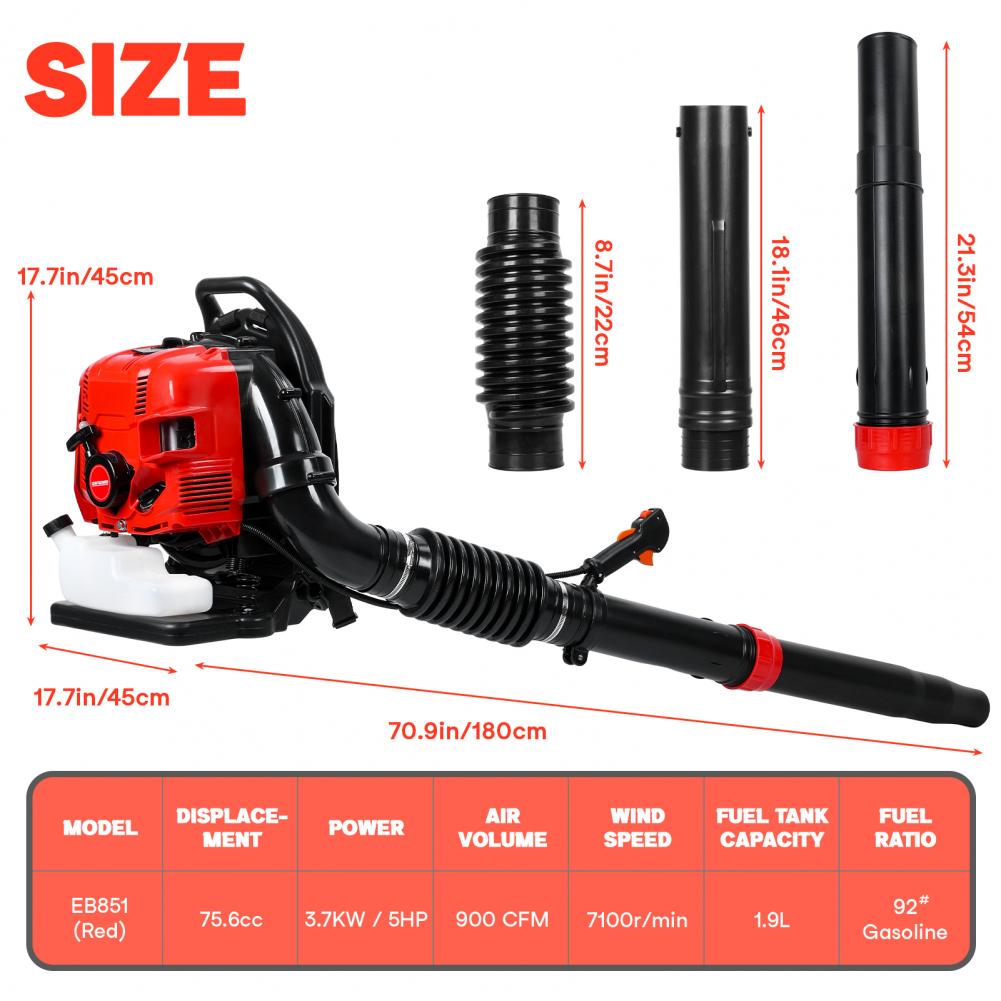 75.6CC 4-Stroke Backpack Gas Leaf Blowers Gas Powered Snow Blower Up To 900 CFM and 210 MPH, Variable Speed,Cruise Control Tools