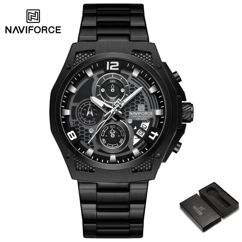 Naviforce Watch for Men Calendar Chronograph Stainless Steel Strap Luminous Waterproof Fashion Casual Outdoor Sports Men's Wristwatch NF8051S