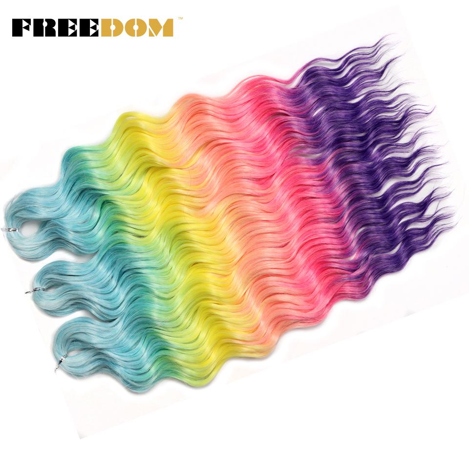 FREEDOM Synthetic Braiding Hair Extensions Natural Curly Wavy 24inch Water Wave Braid Hair Ombre Blonde Brown Twist Crochet Hair