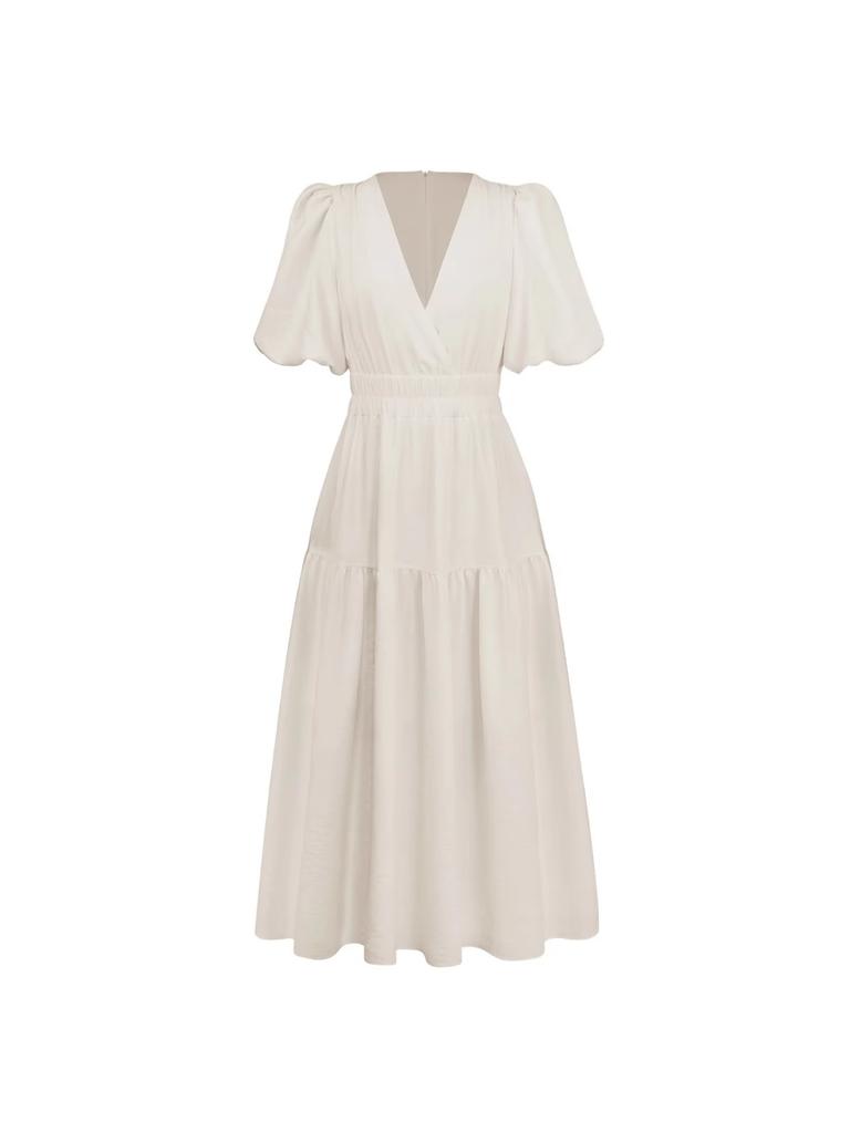 Mote Damer Sommer Vintage Kjole Kvinner Lanternermer Volanger Casual Kjole V-hals Høy Midje Sexy Selskap Midi Strandkjoler