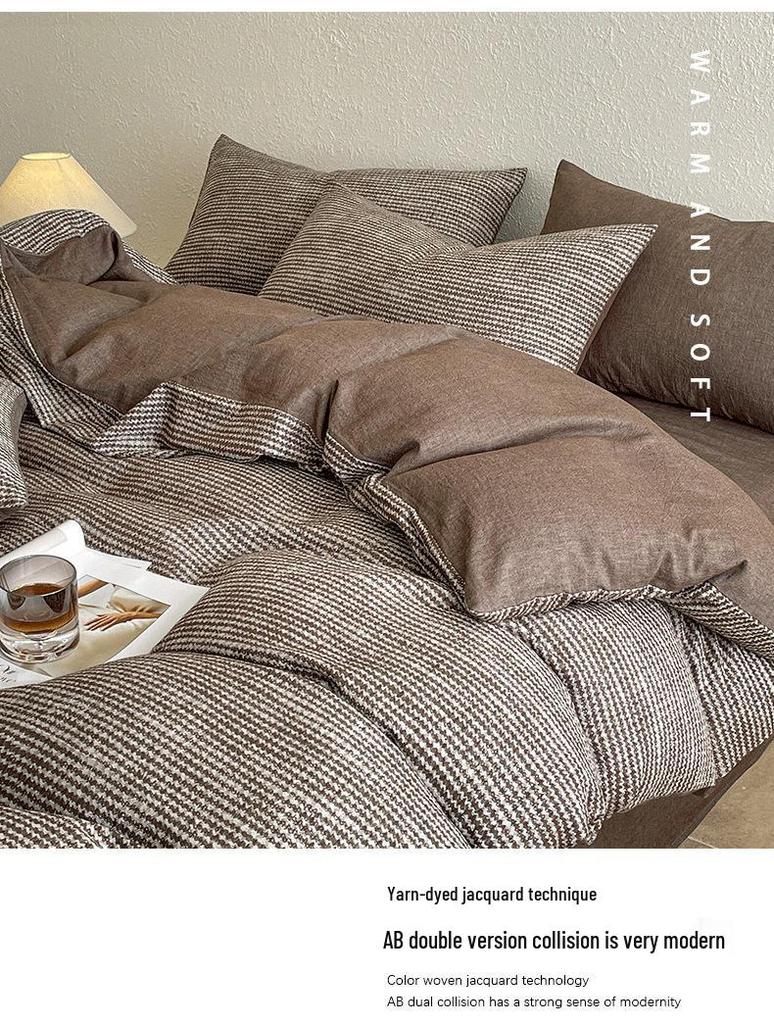 Luxury Cotton Yarn-Dyed Duvet & Bedding Set - 4 Pieces, Light Wash, Fits 1.8 Bed