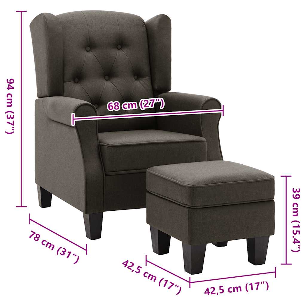 Armchair with Footstool Taupe Fabric