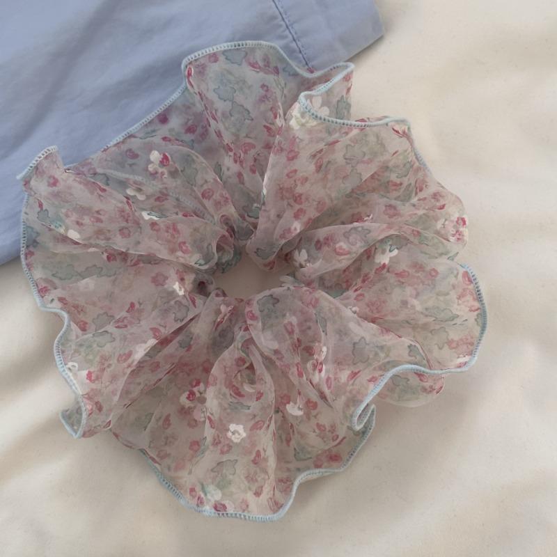 Koreanisches Süßes Flauschiges Blasen-Gaze-Blumen-Scrunchie für Damen Frischer Mori-Stil Sommer-Haarschmuck