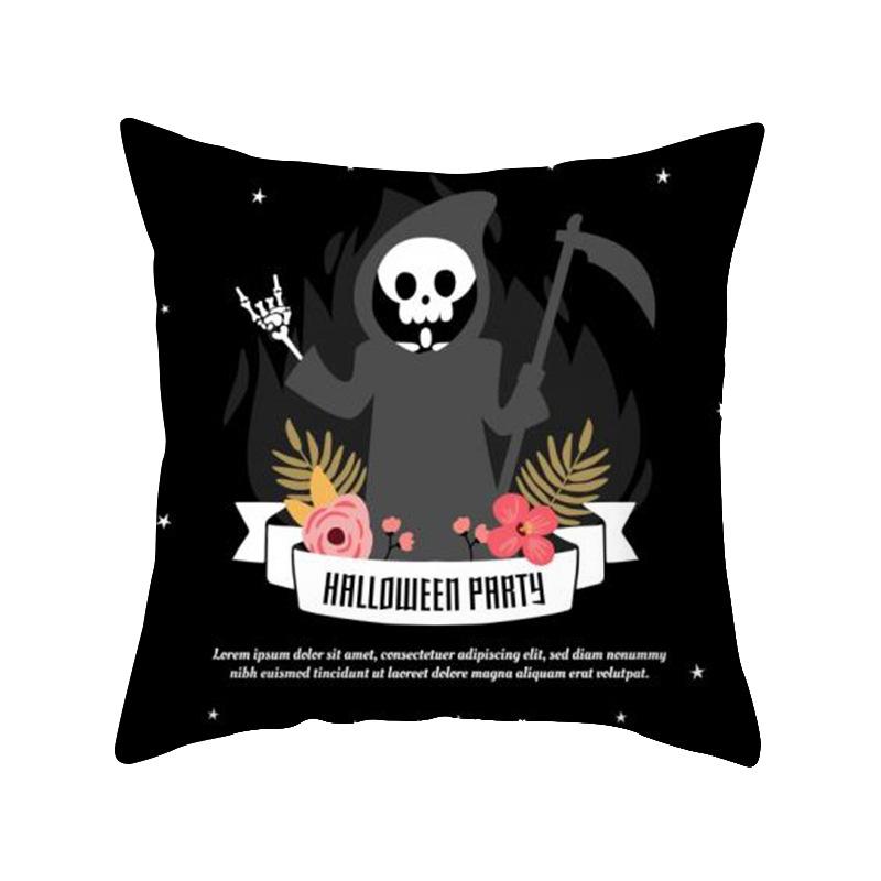 New Halloween Black and White Skull Pumpkin Printed Peach Leather Velvet Pillowcase Sofa Office Cushion Cover