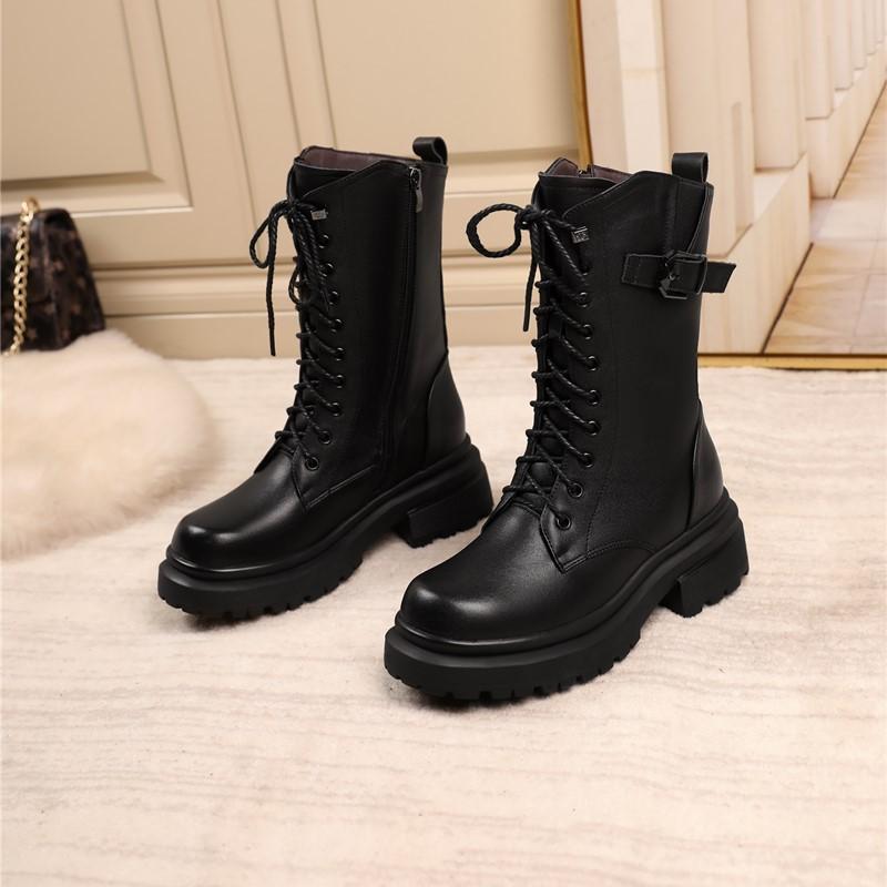 Fashion AIYUQI Women Boots Large Size Genuine Leather Thick Wool Warm Winter Biker Boots Women British Style Women Snow Boots