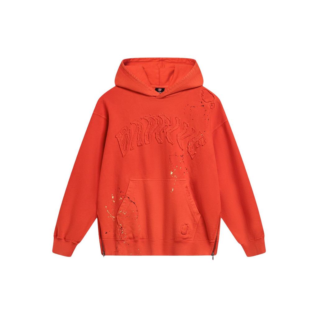 Li Ning Badfive Series Hooded Pullover Casual Sports Long Sleeve Sweatshirt Men sweatshirt Phoenix-Orange AWDU097-2