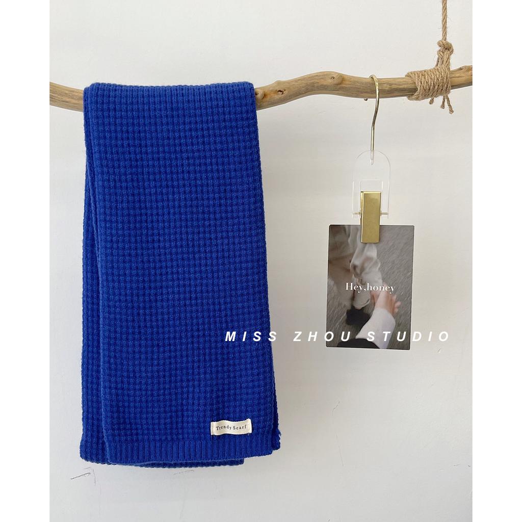 Korean version ins retro blue knitted scarf women's autumn and winter fashion versatile student warm wool scarf men's tide