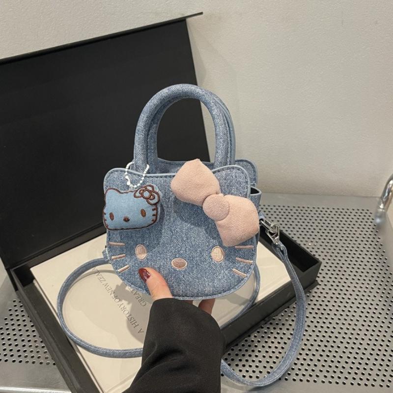 New Cat Face Denim Cartoon Handbag niche crossbody bag Mini Women's handbag Anime Cute Shoulder Tote Bag Versatile Shoulder Bag