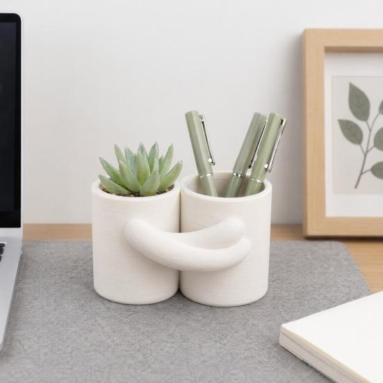 Maceta con Diseño de Abrazo, Textura Blanca Mate Impresa en 3D Maceta de Doble Cuenca, Maceta Pequeña Estilo Nórdico para Plantas Verdes para Decoración de Escritorio