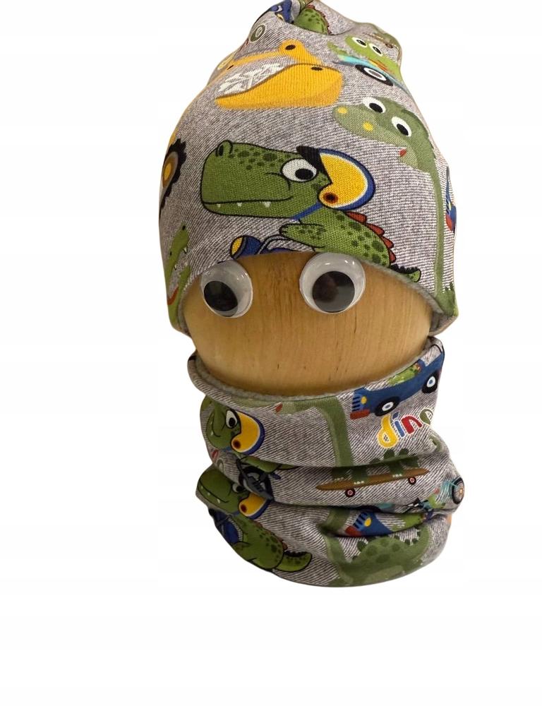 Komplet Niemowlęcy Czapka+Komin 62/68 Ciepły 36-38 Jesień Dino