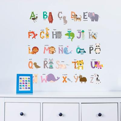 Cartoon Jungle Wild 26 Letters Alphabet Animals Wall Stickers Kids Wall Decal
