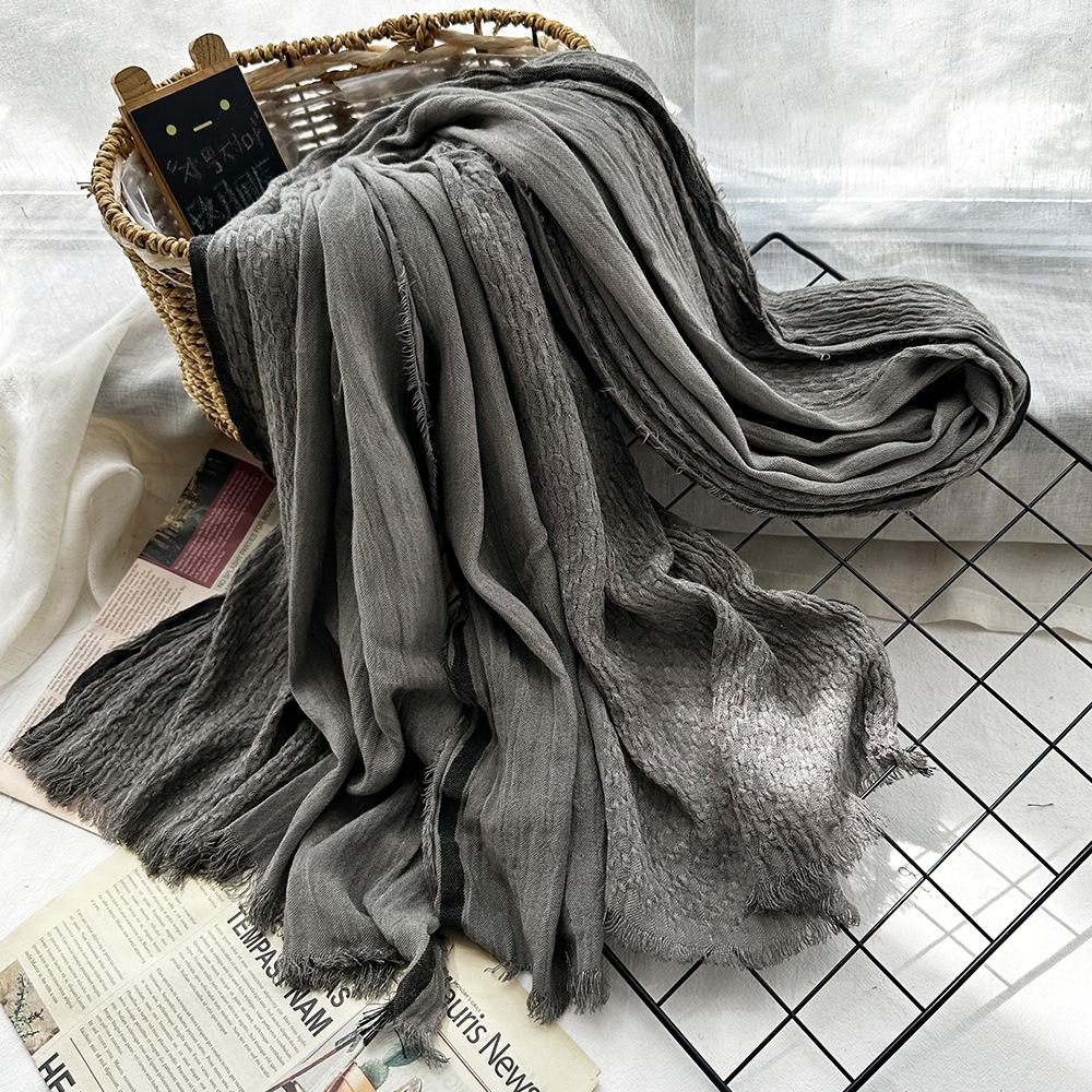 Cotton And Linen Silk Scarf Women'S Autumn And Winter Gradual Change Color Matching Japanese And Korean Ladies Mori Women Bamboo Yarn Shawl