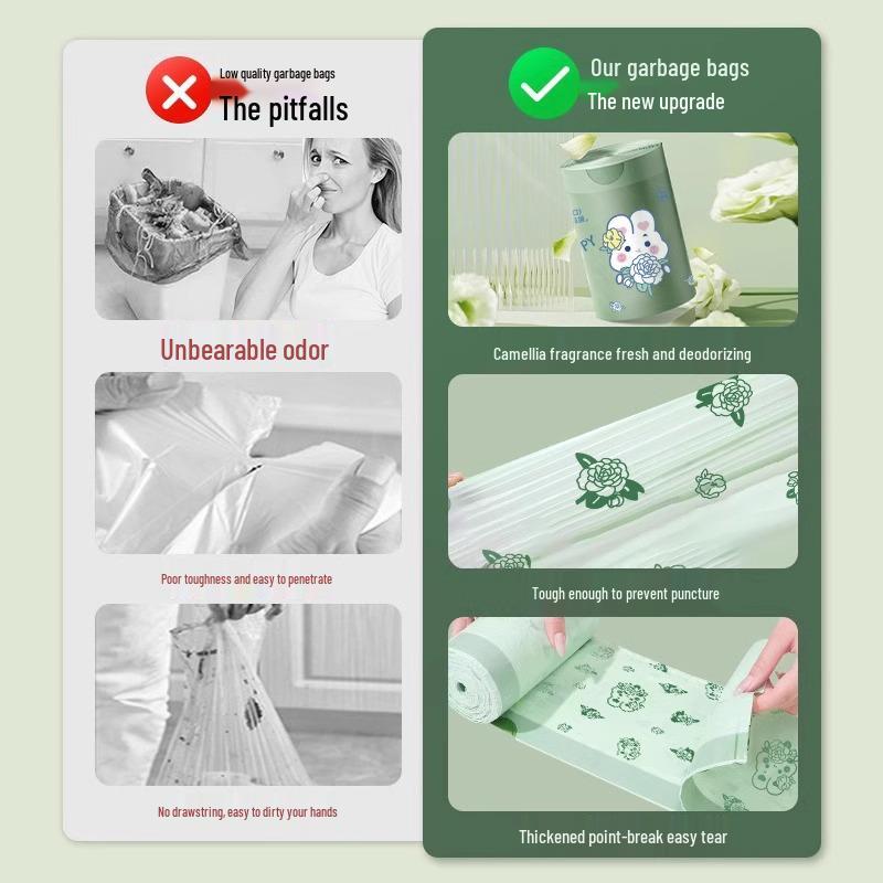 Camellia Portable Thickened Drawstring Garbage Bags - Universal for Kitchen, Dorm & Household Use