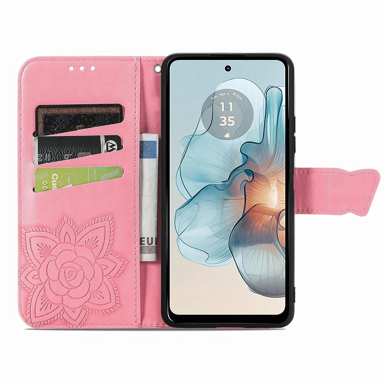 

For Motorola Moto G24 Power Case Floral Butterfly PU Leather Flip Phone Cover Pink