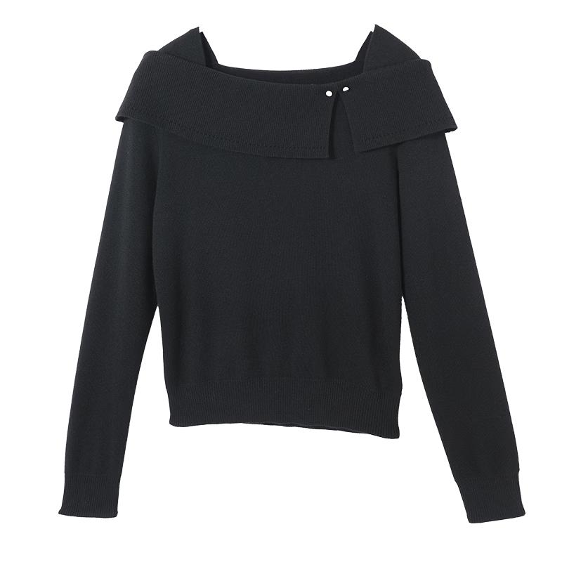 Women's Unique Design Off-Shoulder Lapel Knit Sweater