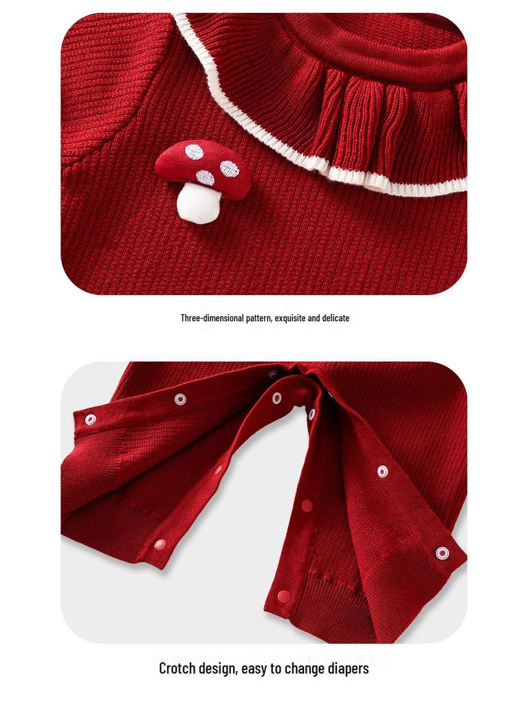 Red Romper: Autumn/Winter New Year's & First Birthday Formal Outfit for Babies