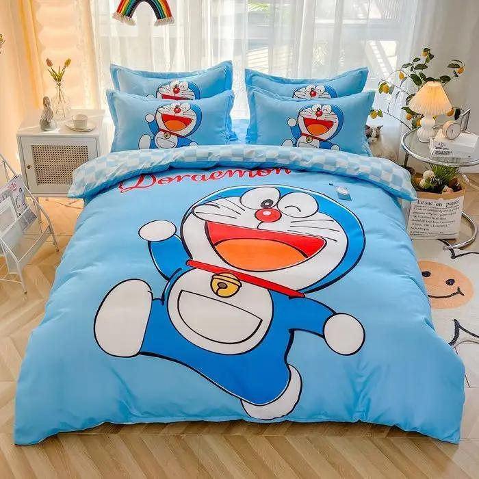 Doraemon Mechanical Cat Cartoon Style Pure Cotton Material Bed Three-piece Set Student Dormitory Dirty-Resistant Bedding
