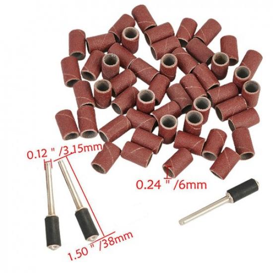 50x 320 Grit Drum Sanding Bands Sleeves + 2 Pcs Mandrels Sandpaper Rotary Tool