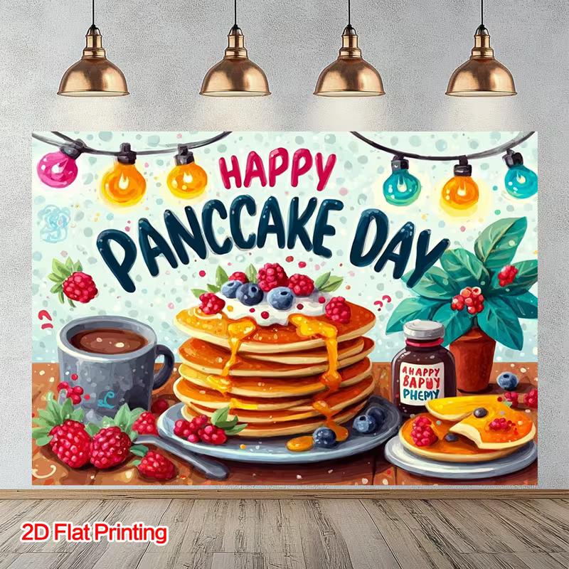 2D Happy Pancake Day Backdrop Breakfast Party Photography Background Banner 47.2x31.5inch/120*80cm