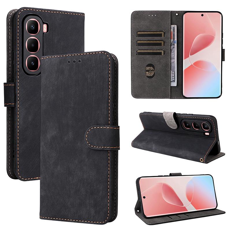 Flip Cases für Infinix Hot 60 Pro+ Plus PU-Leder Ganzkörperschutz Stoßfest Langlebig Retro Handyhülle