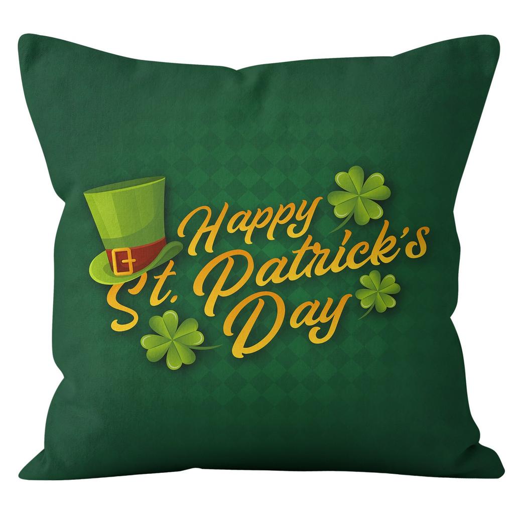 Home Cushion Cover St. Patrick's Day Pillowcase Four-leaf Clover Plaid Sofa Cushion Cover